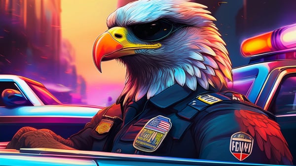 Eagle seeks refuge in patrol car